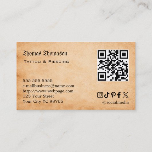 Tatoeëerder QR-code  Visitekaartje (Achterkant)