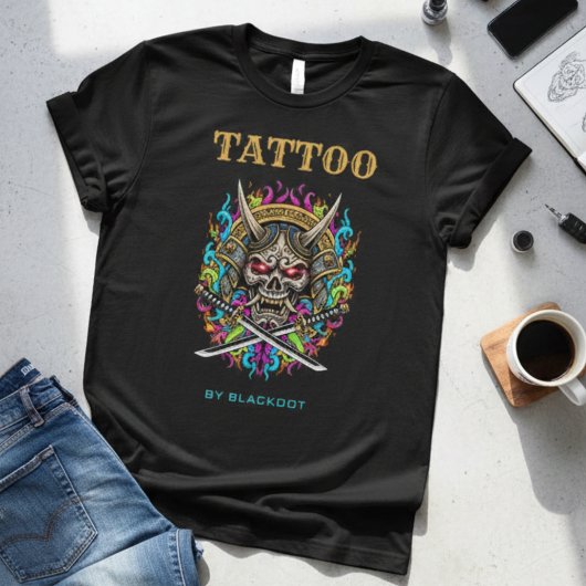 Tatoeëerder Samurai Schedel Tattoo Studio Design T-shirt