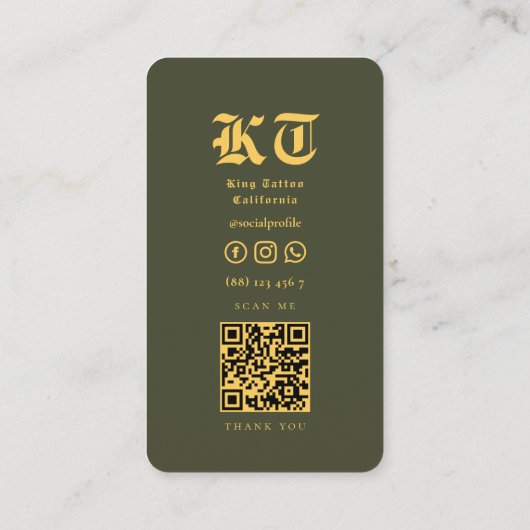 Tatoeëerder Tattoo Artiest Army Green Modern Visitekaartje (Achterkant)