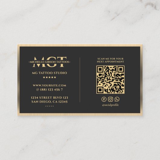 Tatoeëerder Tattoo Artiest Faux Gold Lijst Modern Visitekaartje (Achterkant)