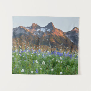 Tatoosh Range en wilde bloemen Mt. Rainier Wandkleed
