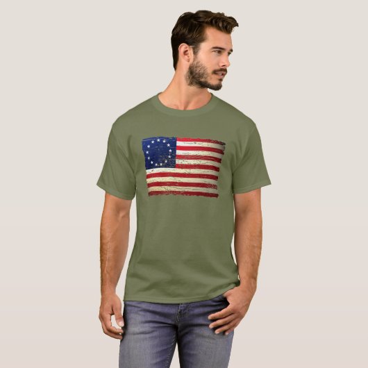  Tattered Betsy Ross American Flag T-shirt (Voorkant volledig)