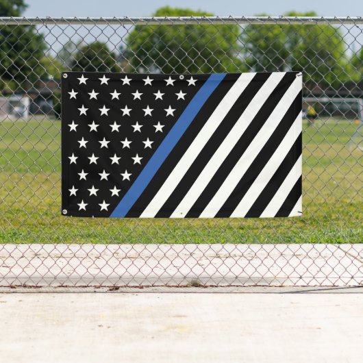Tattered Distress Thin Blue Line Flag Banner (Insitu)