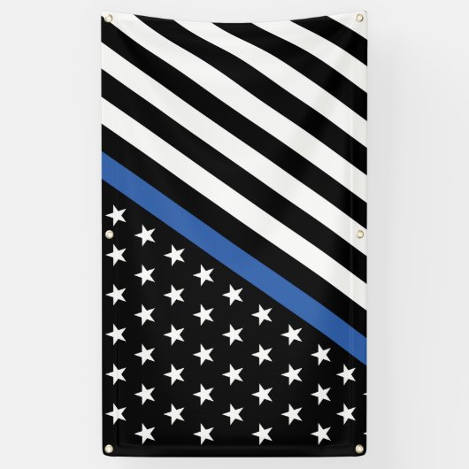 Tattered Distress Thin Blue Line Flag Banner (Verticaal)