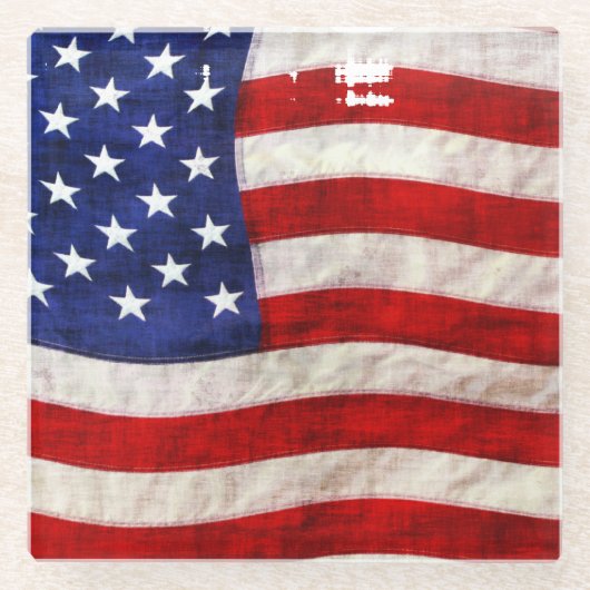 Tattered Grunge Patriottische Vlag VS Glazen Onderzetter (Voorkant)
