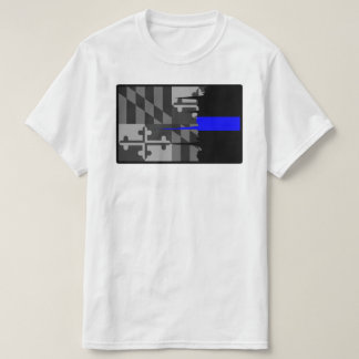 Tattered Maryland Flag Thin Blue Line T-Shirt
