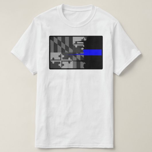 Tattered Maryland Flag Thin Blue Line T-Shirt (Design voorkant)