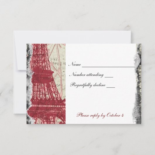 Tattered Red Paris Eiffel Tower rsvp met envelop (Voorkant)