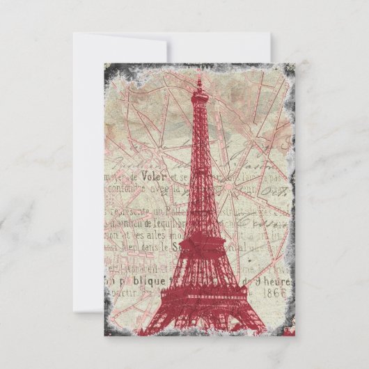 Tattered Red Paris Eiffel Tower rsvp met envelop (Achterkant)