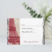 Tattered Red Paris Eiffel Tower rsvp met envelop Kaartje (Staand voorkant)