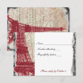 Tattered Red Paris Eiffel Tower rsvp met envelop Kaartje (Voorkant / Achterkant)