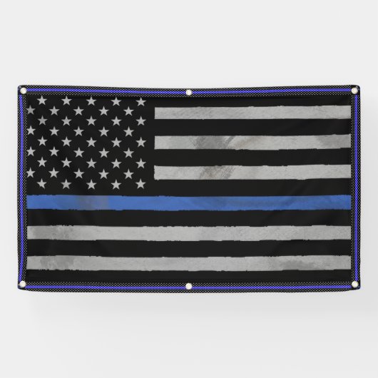 Tattered Thin Blue Line Flag Spandoek (Horizontaal)