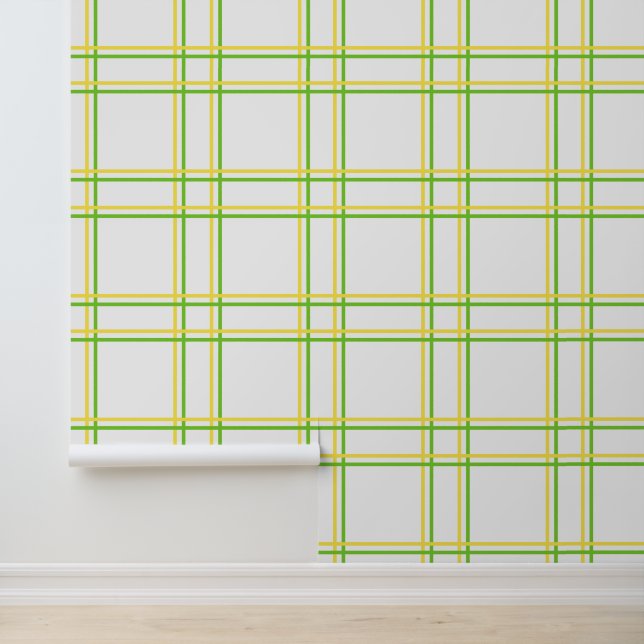 Tattersall in Lemon & Lime op witte Peel & Stick Behang (Applicatie)