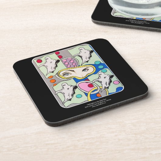 ‘Tattletales in the Spirit Box’ schilderij op een Bier Onderzetter (Linkerzijde)