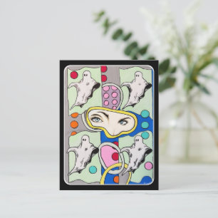 ‘Tattletales in the Spirit Box’ schilderij op een Feestdagenkaart