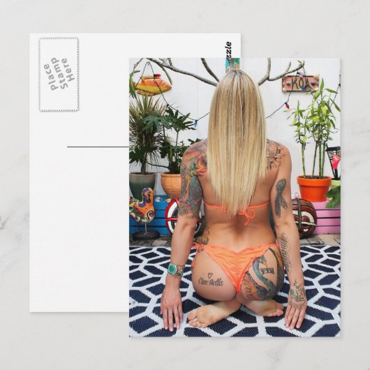 Tattoed Bikini Model Foto Briefkaart (Voorkant / Achterkant)