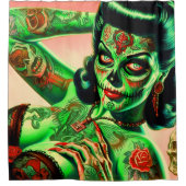 Tattoed Zombie Pin-up Douchegordijn (Voorkant)