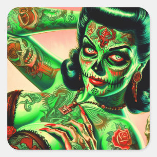 Tattoed Zombie Pin-up Vierkante Sticker