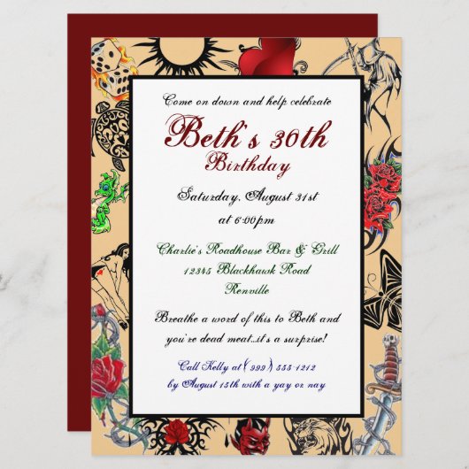 Tattoo Aangepaste feestdagen Kaart (Voorkant / Achterkant)