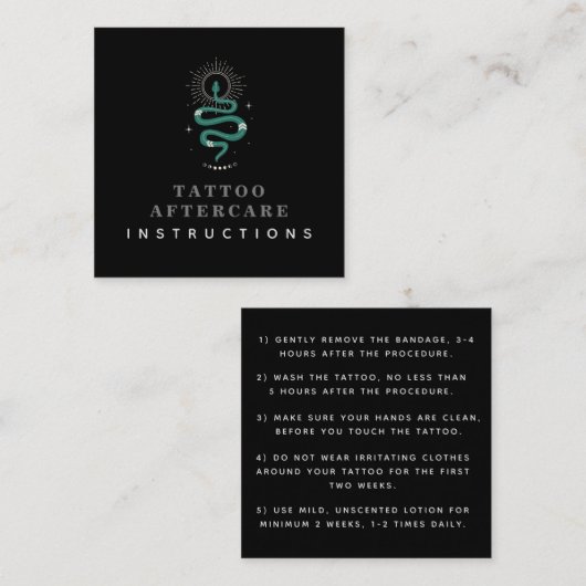 Tattoo Aftercare Instructies Mystic Snake Moon Vierkante Visitekaartje (Voorkant / Achterkant)