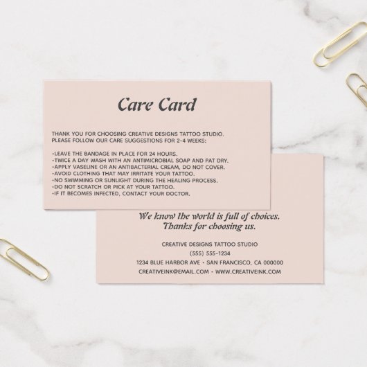 Tattoo Aftercare Instructies voor microflessen Blu Visitekaartje (Kantoor)