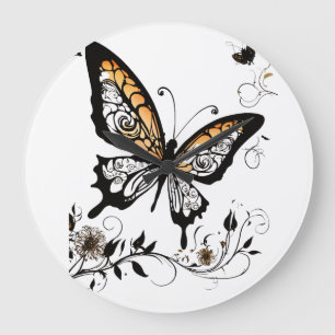 Tattoo Art Style Elegant Butterfly – Muurklok Grote Klok
