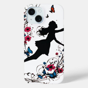 Tattoo Art Style Meisje met Vlinders & Bloemen iPhone 15 Case