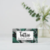 Tattoo Artiest Afspraak Herinnering Zilver Groen Visitekaartje (Staand voorkant)