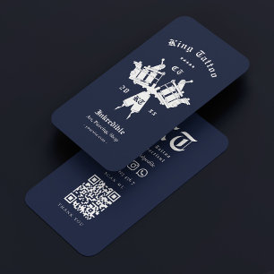 Tattoo artiest donker marineblauw monogram modern visitekaartje