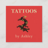 Tattoo artiest Floral Dragon Social Media Cool Red Vierkante Visitekaartje (Voorkant)