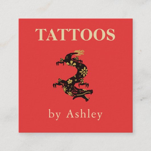 Tattoo artiest Floral Dragon Social Media Cool Red Vierkante Visitekaartje (Voorkant)
