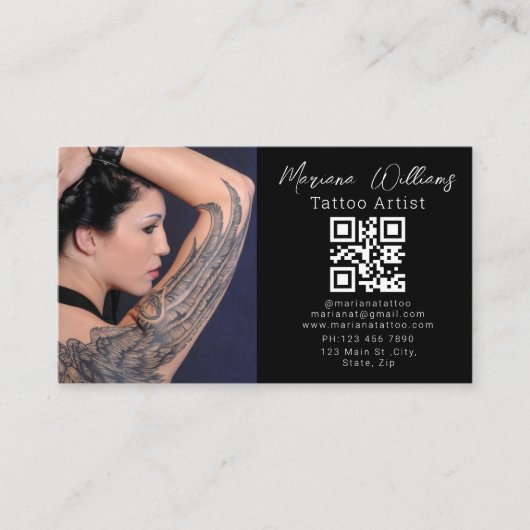 tattoo-artiest foto qr-code zwart visitekaartje (Voorkant)