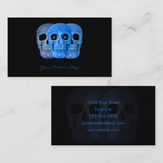 Tattoo Artiest Gothic Blue Black Skull Visitekaartje (Voorkant / Achterkant)