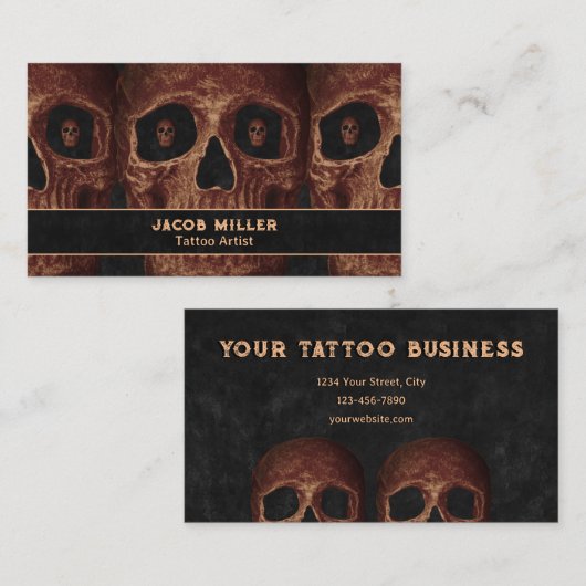 Tattoo Artiest Gothic Brown Skull Black Achtergron Visitekaartje (Voorkant / Achterkant)