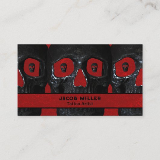 Tattoo Artiest Gothic Red Black Dark Academia Skul Visitekaartje (Voorkant)