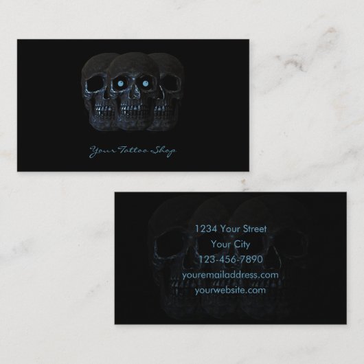 Tattoo Artiest Gothic Zwart Blauw Donkere Schedel Visitekaartje (Voorkant / Achterkant)