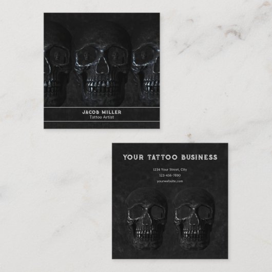 Tattoo Artiest Gothic Zwart Donker Academia Schede Vierkante Visitekaartje (Voorkant / Achterkant)