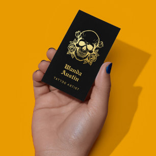 Tattoo Artiest Gothic Zwart en Goud Bloemen Schede Visitekaartje