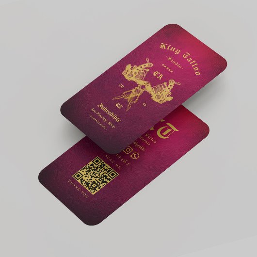 Tattoo Artiest Goud Rood Monogram Modern Visitekaartje