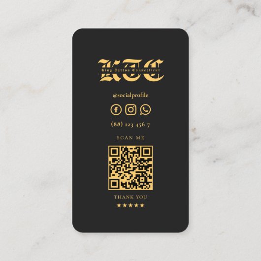 Tattoo Artiest Monogram Zwart Goud Schedel Modern Visitekaartje (Achterkant)