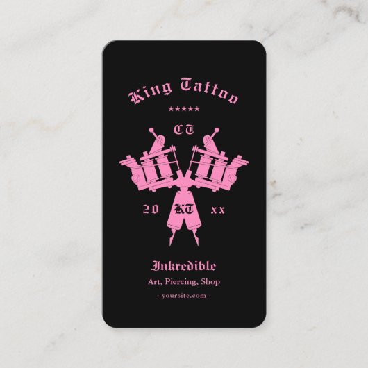 Tattoo Artiest Monogram Zwart Roze Modern Visitekaartje (Voorkant)