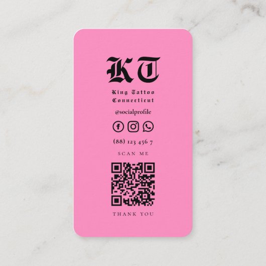 Tattoo Artiest Monogram Zwart Roze Modern Visitekaartje (Achterkant)