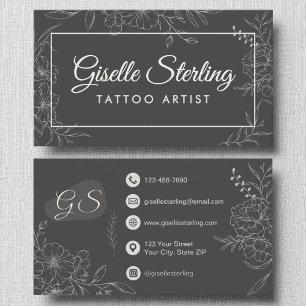 Tattoo Artiest Moody Houtskool Grijs Bloemen Moder Visitekaartje
