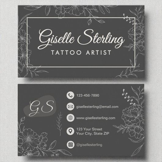 Tattoo Artiest Moody Houtskool Grijs Bloemen Moder Visitekaartje