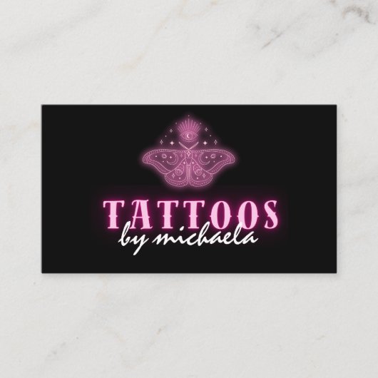 Tattoo Artiest Neon Mystical Celestial Moth Visitekaartje (Voorkant)