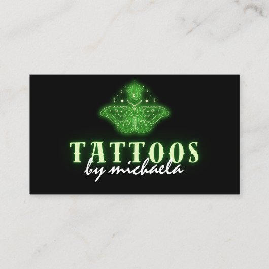 Tattoo Artiest Neon Mystical Celestial Moth Visitekaartje (Voorkant)