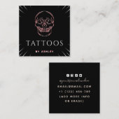 Tattoo artiest Neon Skull Schattige Minimal Social Vierkante Visitekaartje (Voorkant / Achterkant)