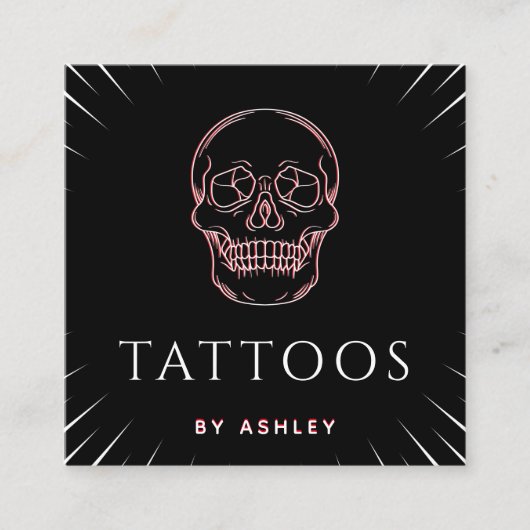 Tattoo artiest Neon Skull Schattige Minimal Social Vierkante Visitekaartje (Voorkant)