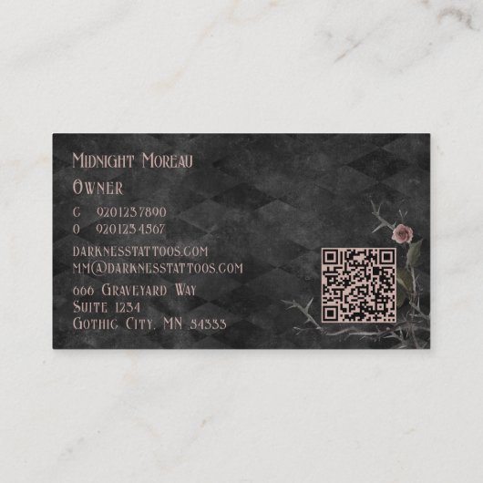 Tattoo Artiest Rozen Doorns QR Code Business Visitekaartje (Achterkant)