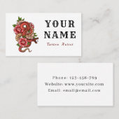 Tattoo Artiest Salon Bloemen Rode Slang Minimal Re Visitekaartje (Voorkant / Achterkant)